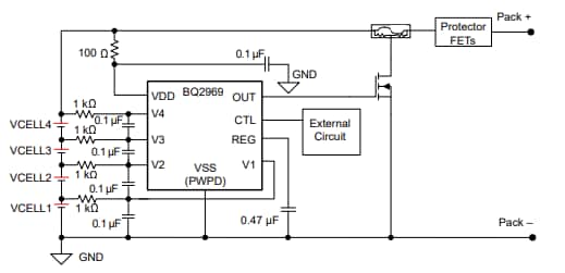 Schematic - Texas Instruments BQ2969T Overvoltage & Overtemperature Protectors